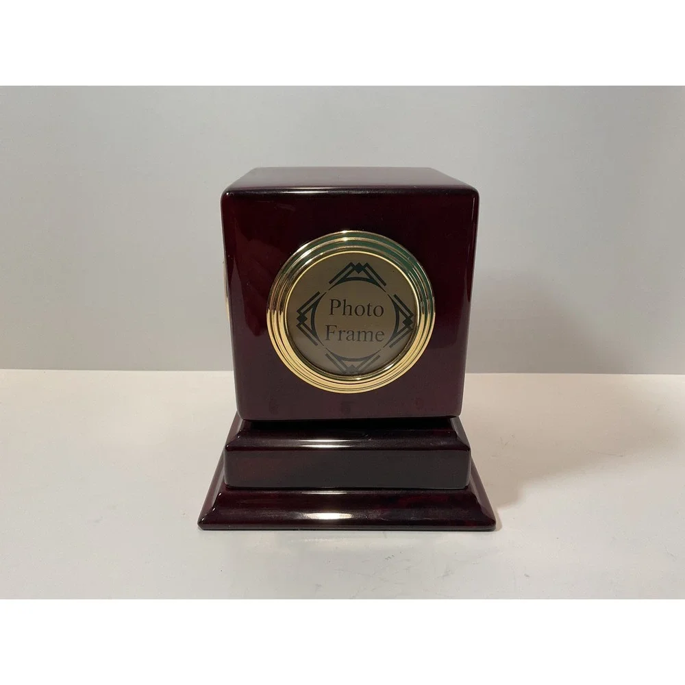 Elegant Desk Clock Thermometer Photo Frame 3 in 1 Cherry‎ Wood Finish
